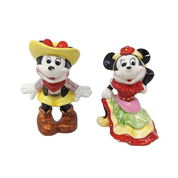 Disney Japan VTG Minnie Mouse Cowgirl & Salsa Dancer Ceramic Figures Lot of 2 - Picture 1 of 6